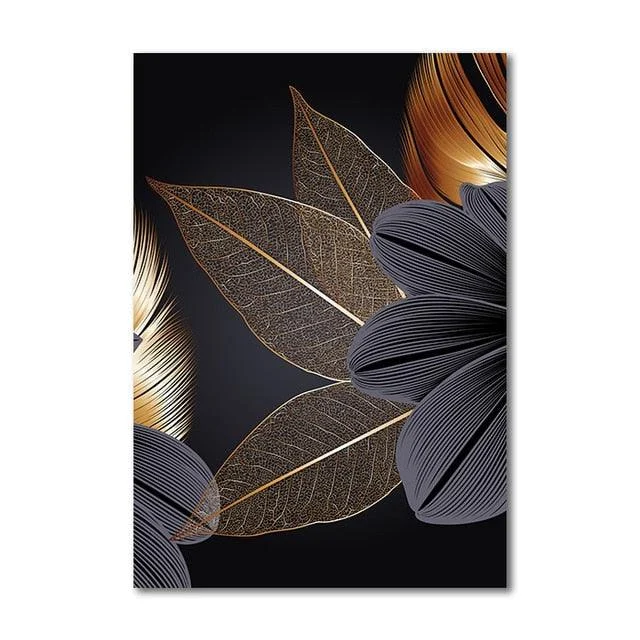 Black and Gold Tropical Leaf -  - #tag1#