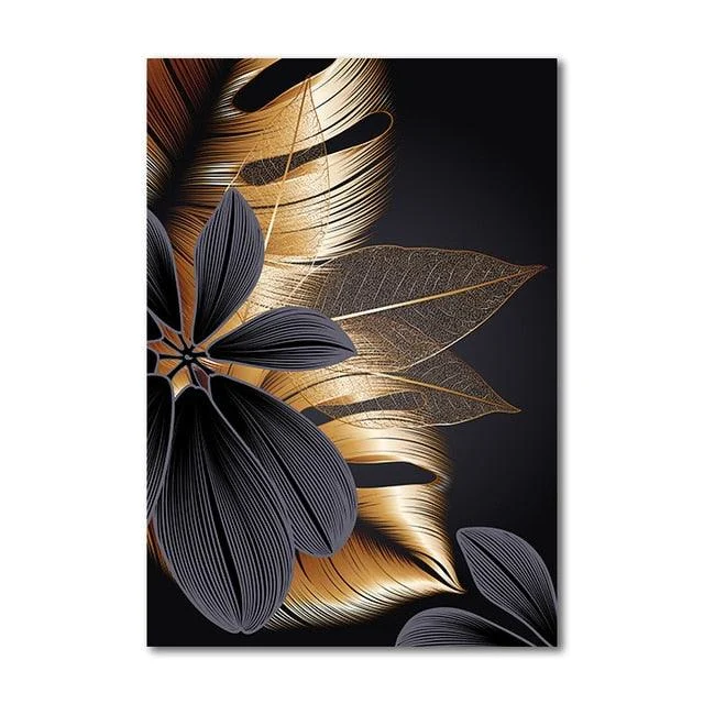 Black and Gold Tropical Leaf -  - #tag1#