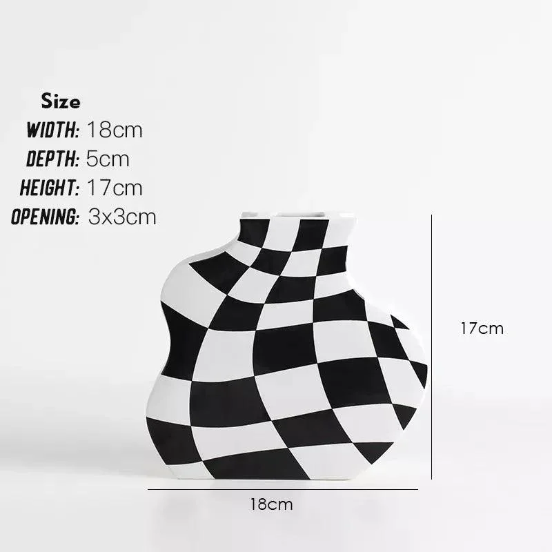 Black and White Ceramic Chequerboard Vase -  - #tag1#