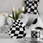Black and White Ceramic Chequerboard Vase tag1