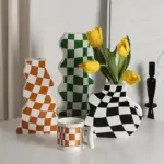 Black and White Ceramic Chequerboard Vase tag1