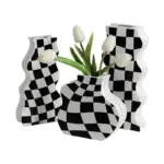 Black and White Ceramic Chequerboard Vase tag1