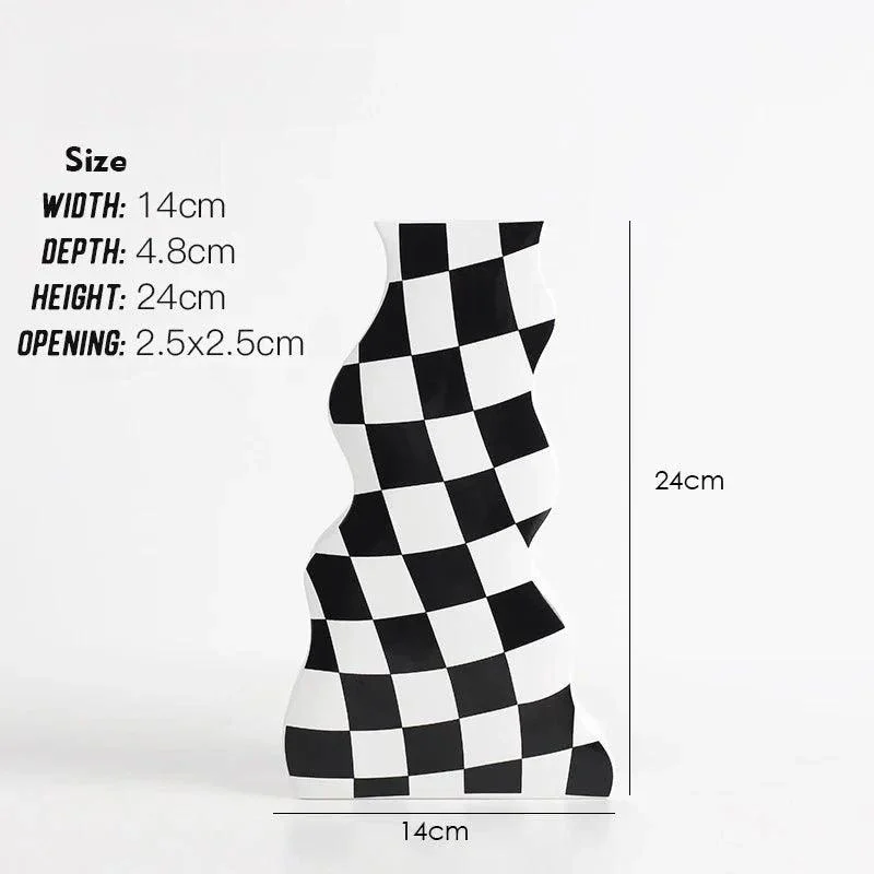 Black and White Ceramic Chequerboard Vase -  - #tag1#