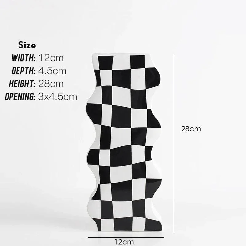 Black and White Ceramic Chequerboard Vase -  - #tag1#