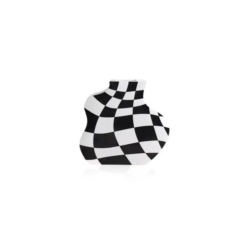 Black and White Check Board Ceramic Vase