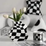 Black and White Check Board Ceramic Vase