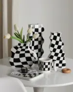 Black and White Check Board Ceramic Vase