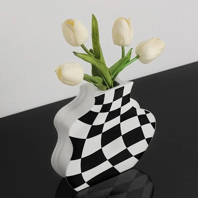 Black and White Check Board Ceramic Vase -