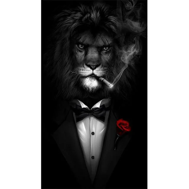 Black and White Classy Lion in Tuxedo | Wall Art Posters And Prints Animal Canvas Painting -  - #tag1#