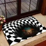 Black and white clown stereo vision circular carpet tag1