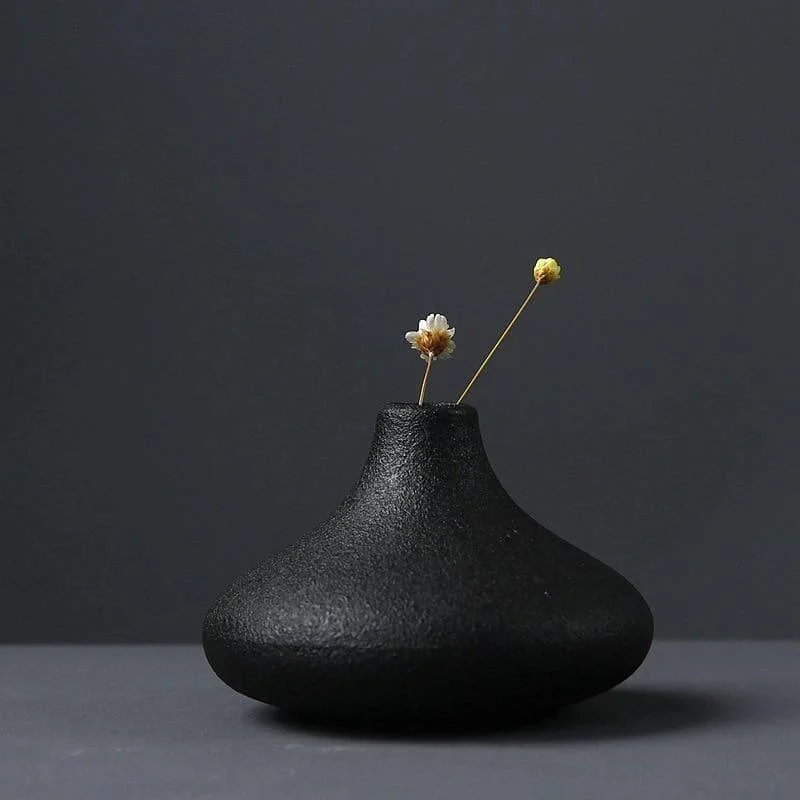 Black as Night Textured Ceramic Vases -