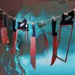 Blood knife halloween decoration tag1