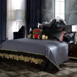 Blue Black Silk Satin Luxury Royal Bedding set Queen King size Bed set Bed Flat sheet 3410a3bb 128b 426c 9999 6185f4b5b9af