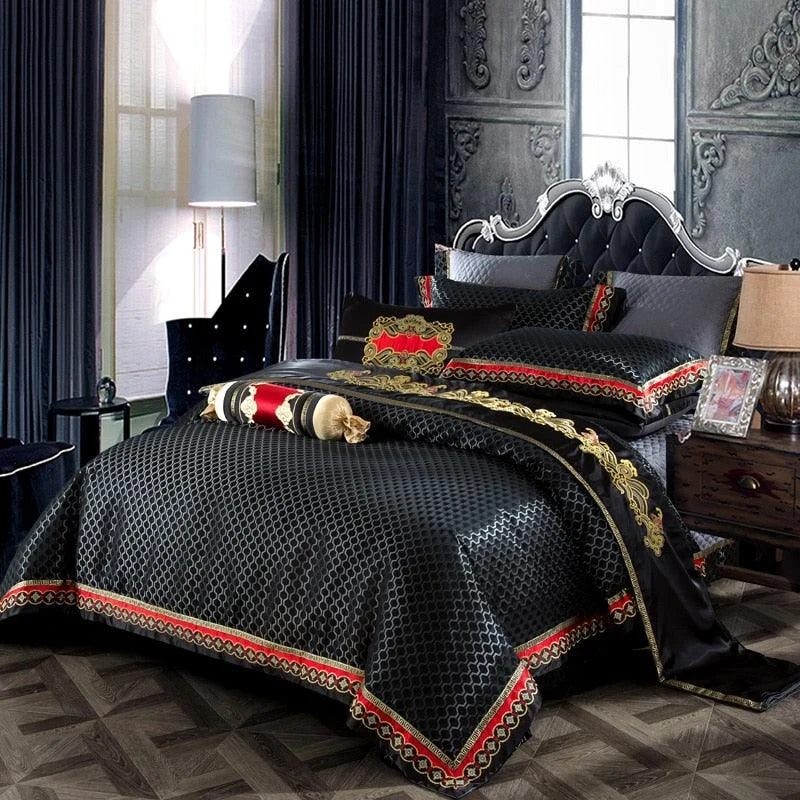 Blue Black Silk Satin Luxury Royal Bedding Set Queen King Size Bed Set Bed Flat Sheet F0dfdbaa 3015 4cc0 A646 1af3e1af0b02