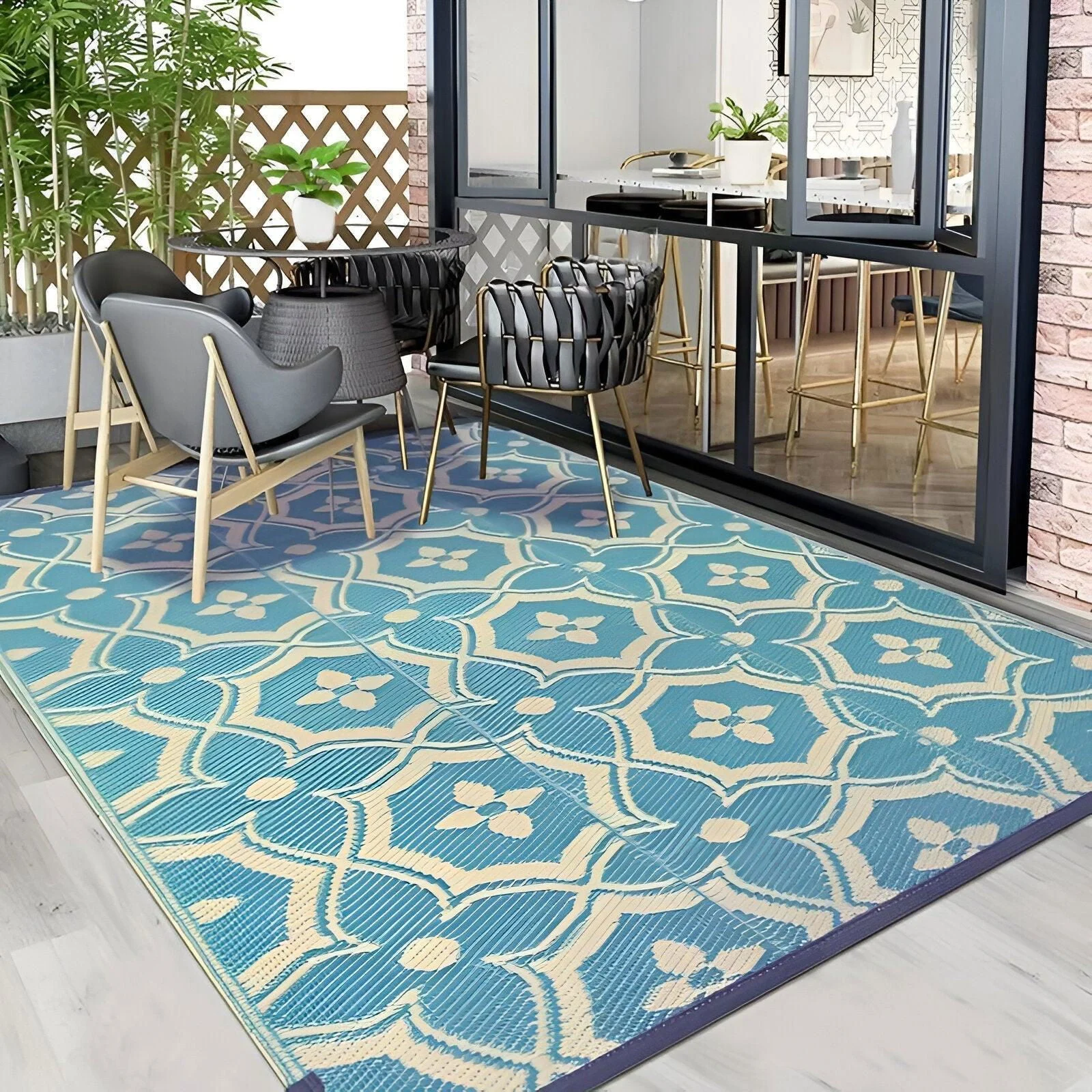 BlueBliss Outdoor Rug - Geometric Polypropylene Rug -  - #tag1#