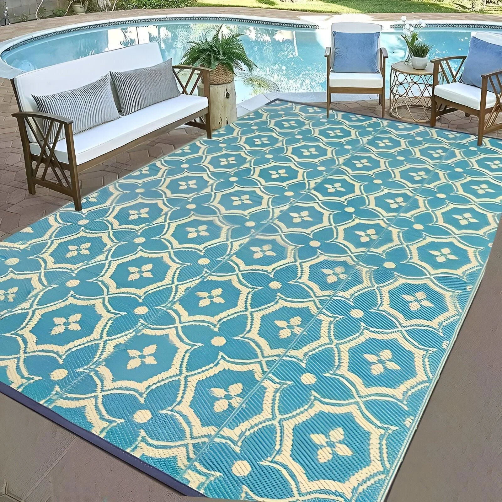 BlueBliss Outdoor Rug - Geometric Polypropylene Rug -  - #tag1#