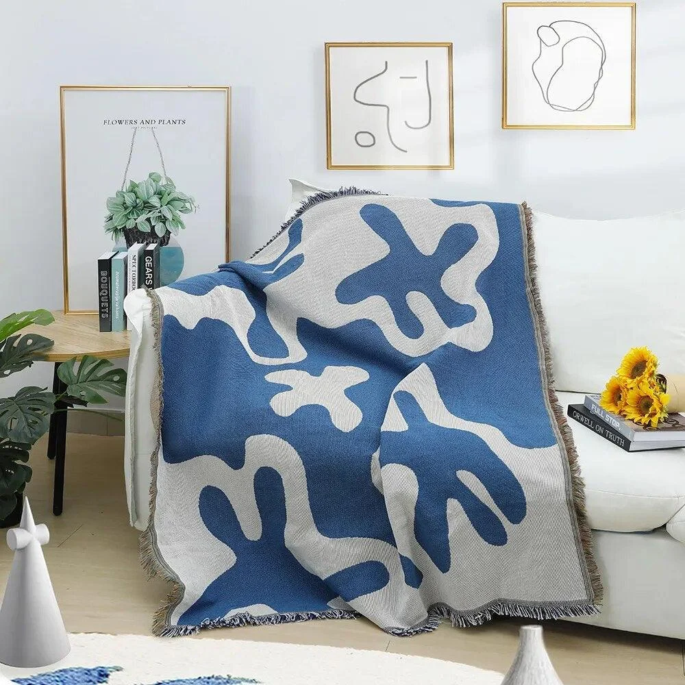 Blue Abstract Art Throw Blankets -