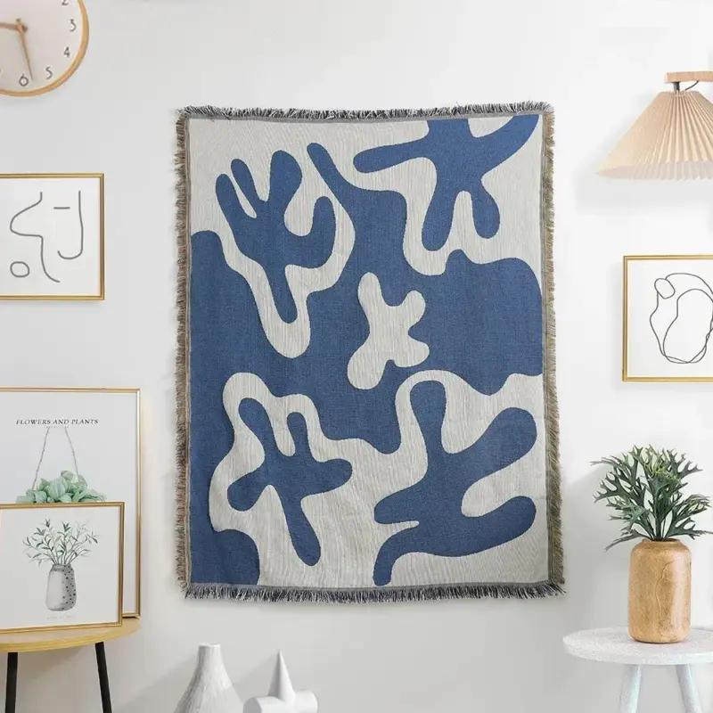 Blue Abstract Art Throw Blankets