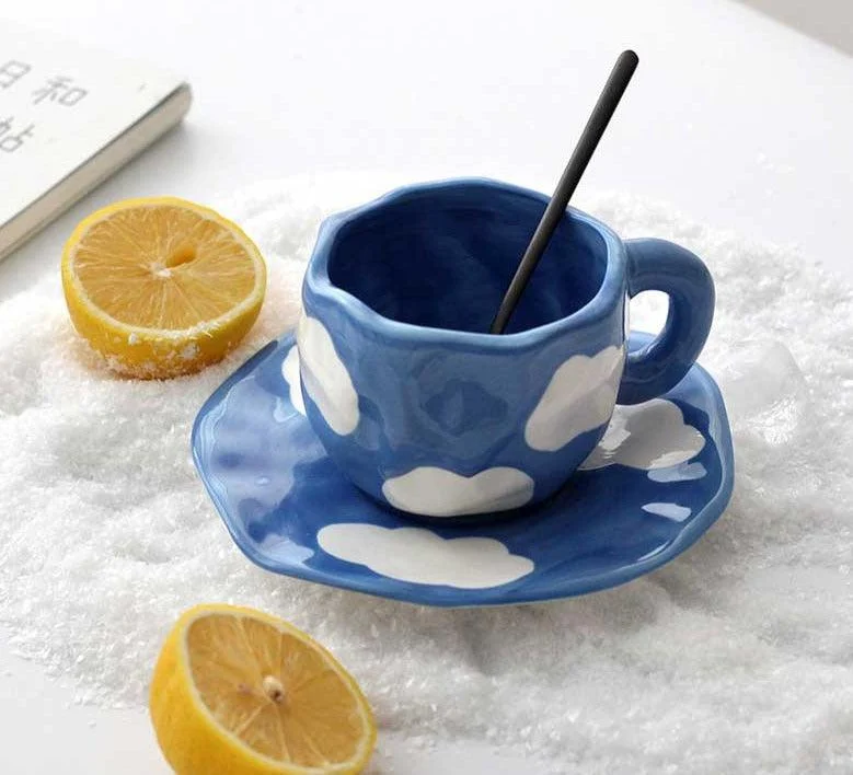 Blue Ceramic Cloud Mug Set -