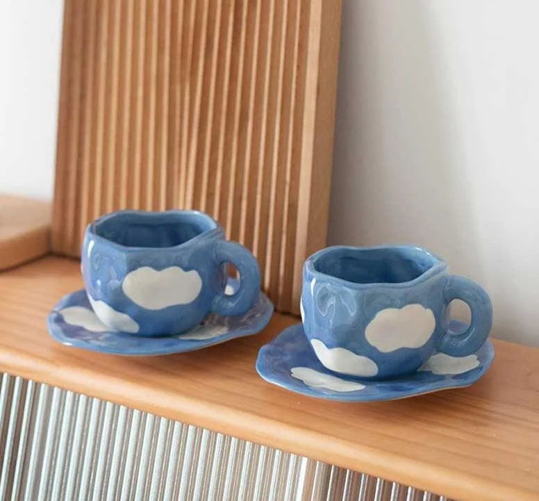 Blue Ceramic Cloud Mug Set -