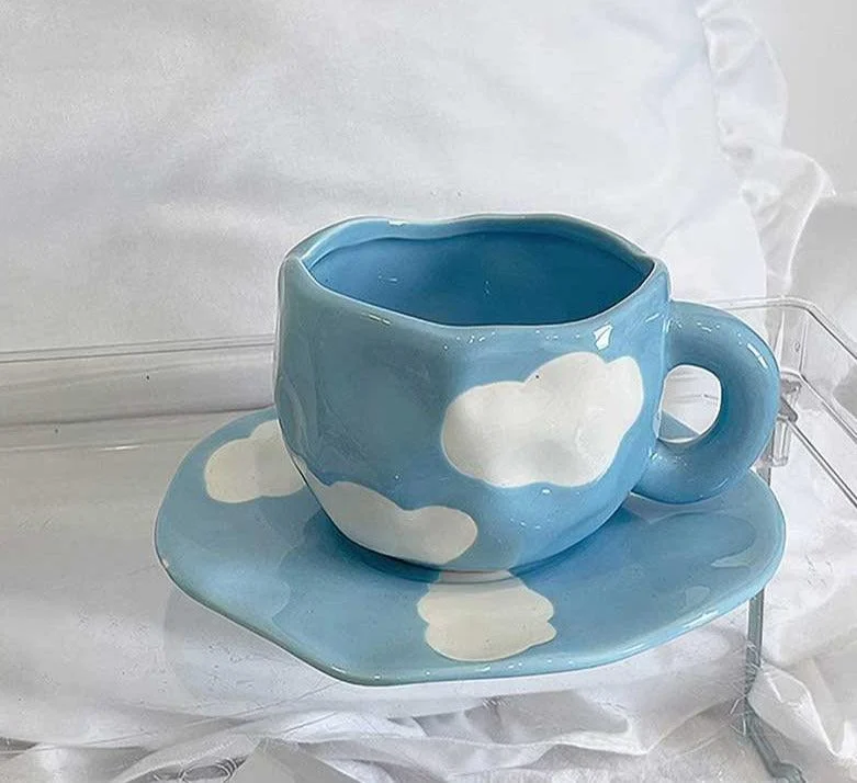 Blue Ceramic Cloud Mug Set -