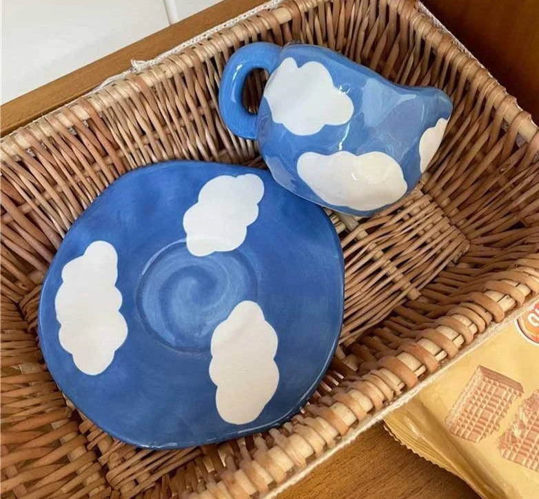 Blue Ceramic Cloud Mug Set -