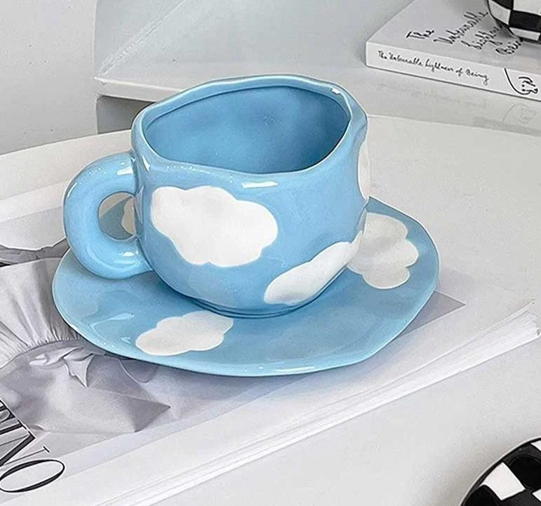 Blue Ceramic Cloud Mug Set -