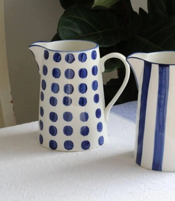 Blue Ceramic Jugs Hand-painted White & Blue 19cm -  - #tag1#