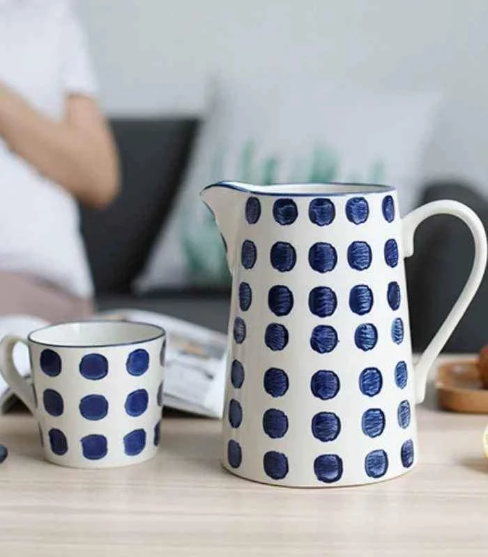 Blue Ceramic Jugs Hand-painted White & Blue 19cm -  - #tag1#