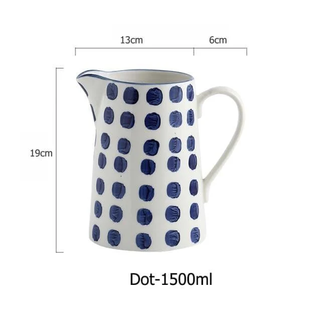 Blue Ceramic Jugs Hand-painted White & Blue 19cm -  - #tag1#