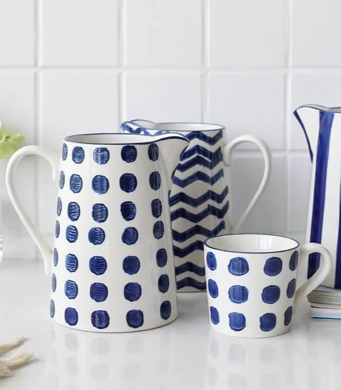 Blue Ceramic Jugs Hand-painted White & Blue 19cm -  - #tag1#