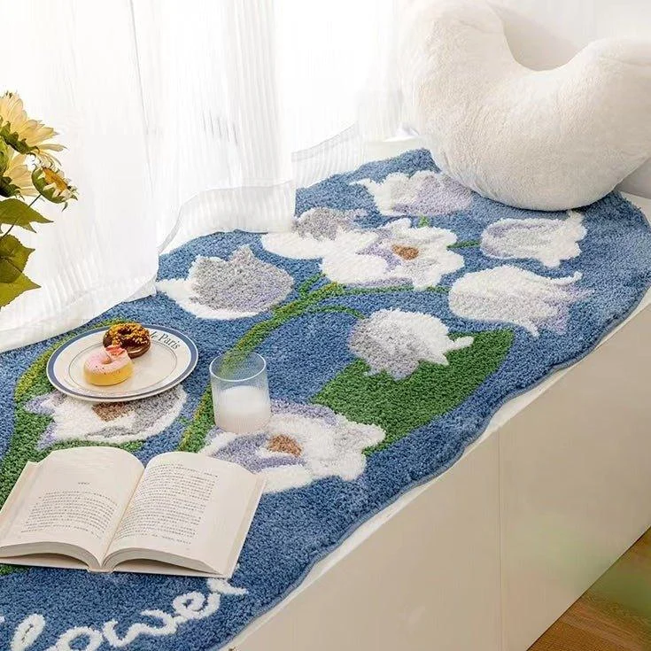 Blue Floral Long Room Rug -  - #tag1#