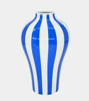 Blue and White Striped Ceramic Vase | Nautical-Inspired Home Decor