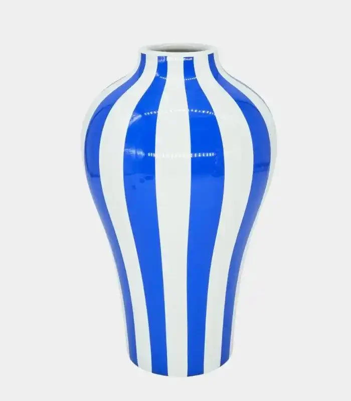 Blue and White Striped Ceramic Vase | Nautical-Inspired Home Decor -  - #tag1#