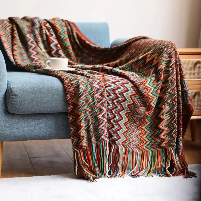 Bohemia Style Knitted Pashmina Tassels Throw Blanket