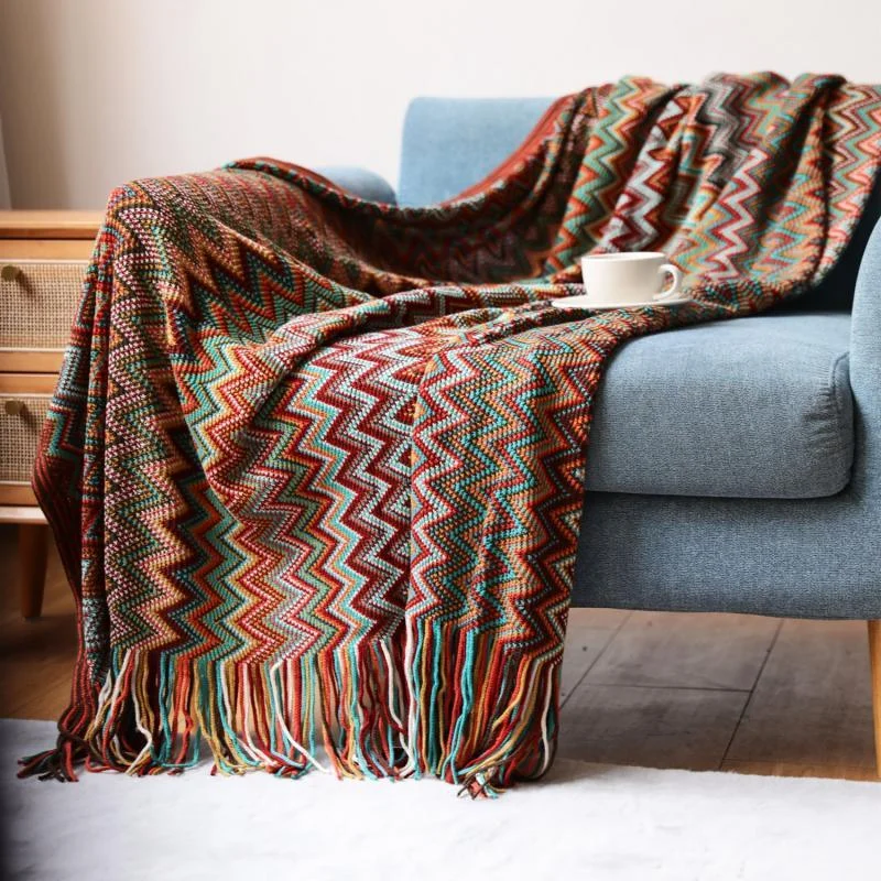 Bohemian Knitted Striped Blanket -