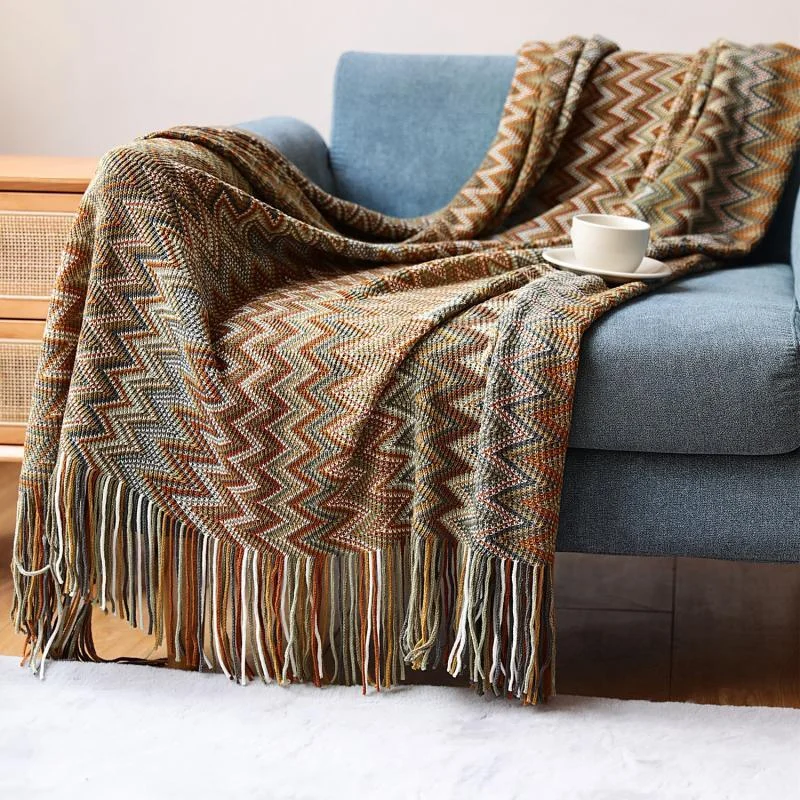 Bohemian Knitted Striped Blanket -