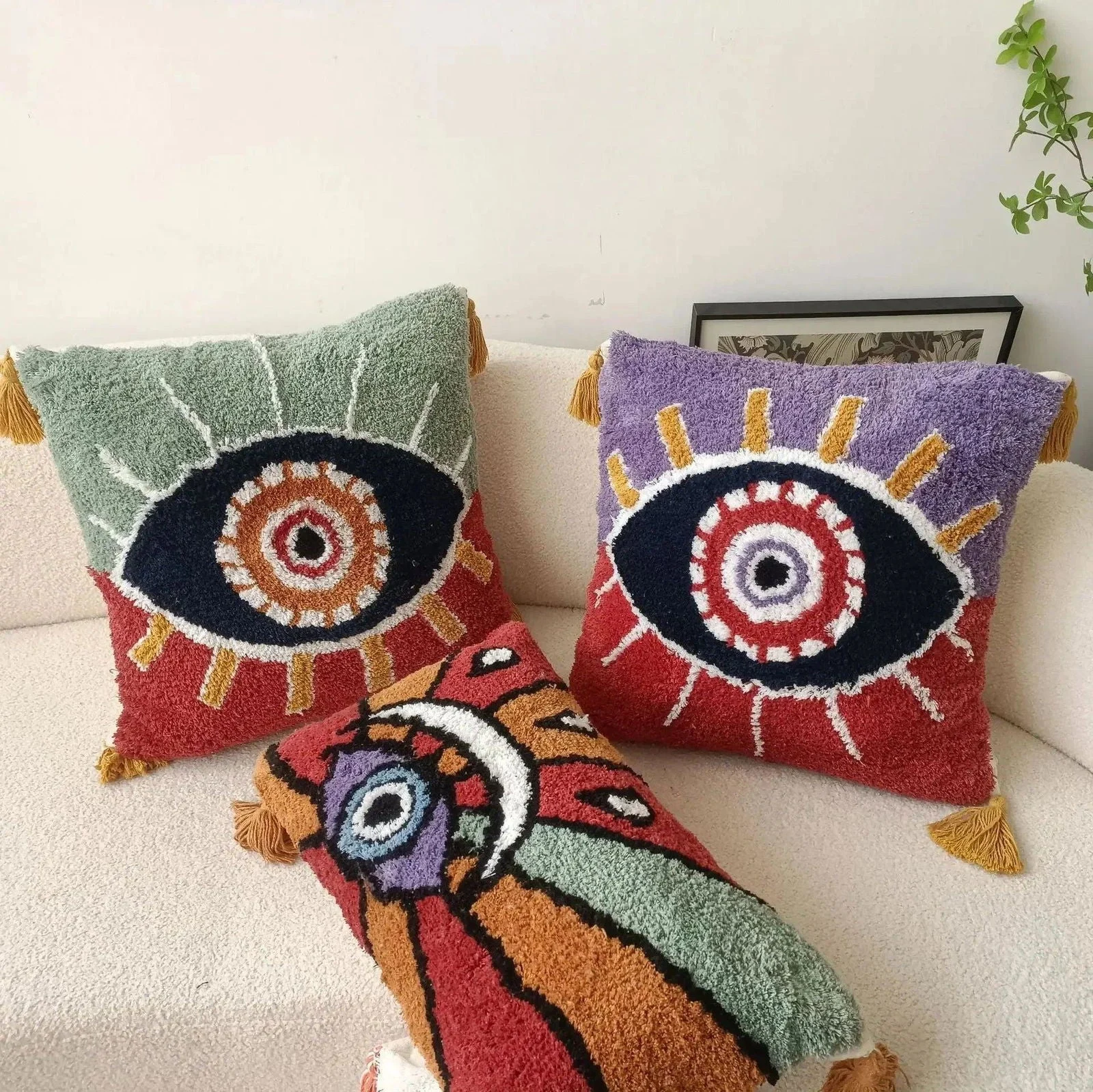 Bohemian Style Devil's Eye Tufted Cushion Cover -  - #tag1#