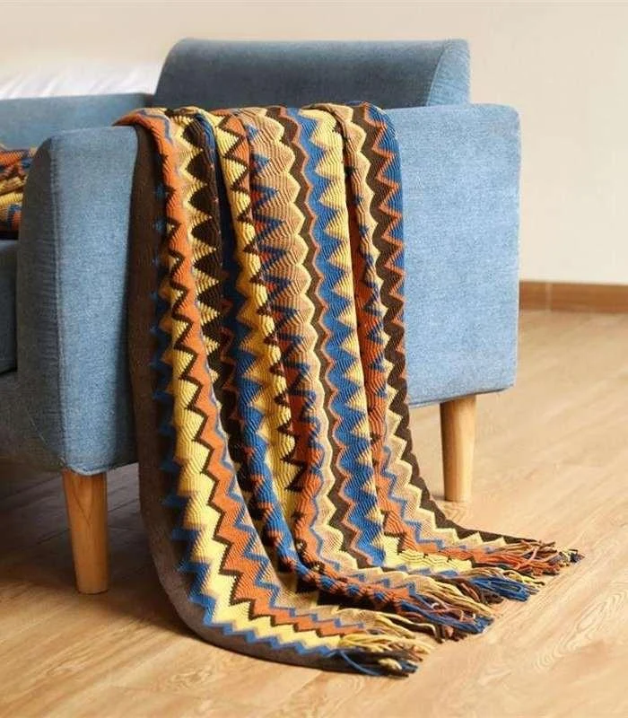 Bohemian Throw Blanket Chevron Pattern Acrylic 130x220cm -  - #tag1#