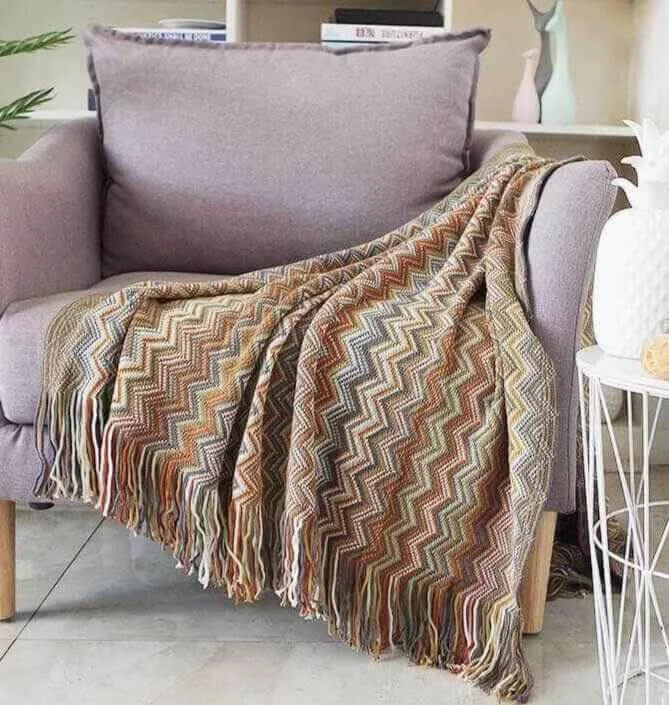 Bohemian Throw Blanket Chevron Pattern Acrylic 130x220cm -  - #tag1#