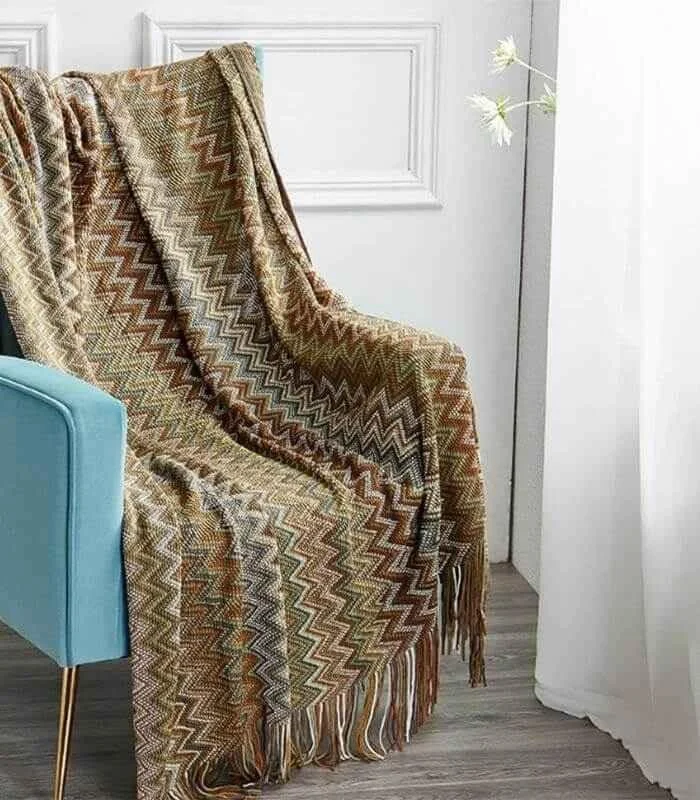 Bohemian Throw Blanket Chevron Pattern Acrylic 130x220cm -  - #tag1#