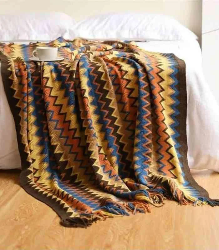 Bohemian Throw Blanket Chevron Pattern Acrylic 130x220cm -  - #tag1#