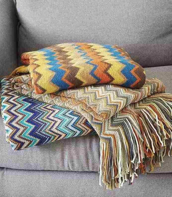 Bohemian Throw Blanket Chevron Pattern Acrylic 130x220cm -  - #tag1#