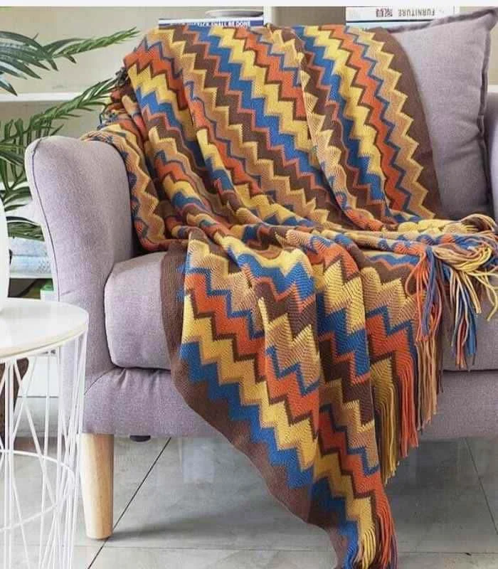 Bohemian Throw Blanket Chevron Pattern Acrylic 130x220cm -  - #tag1#