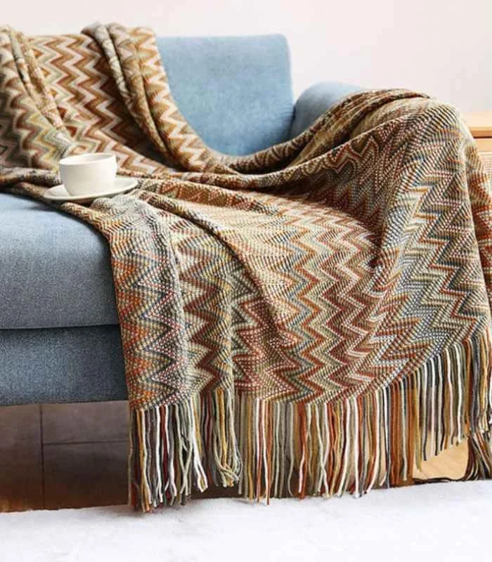 Bohemian Throw Blanket Chevron Pattern Acrylic 130x220cm -  - #tag1#