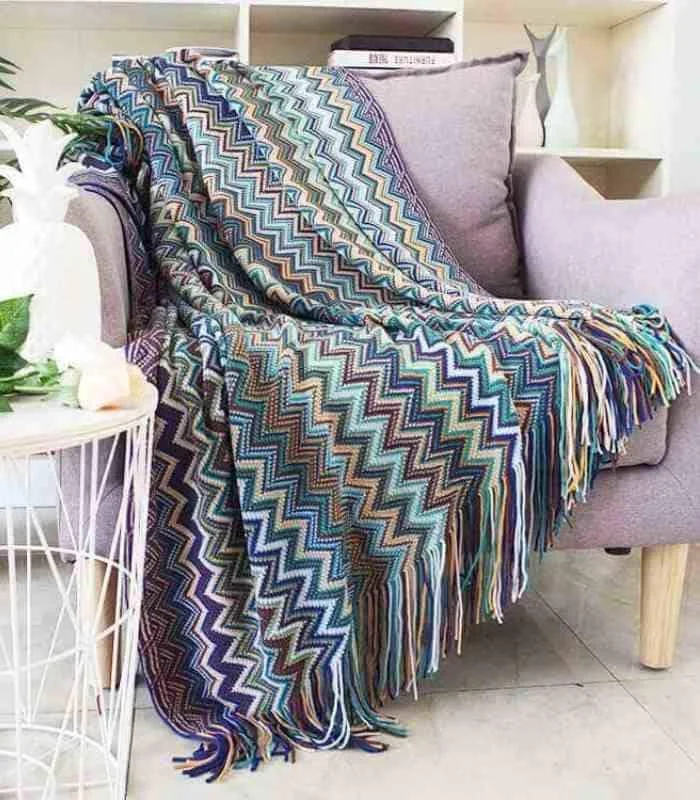 Bohemian Throw Blanket Chevron Pattern Acrylic 130x220cm -  - #tag1#