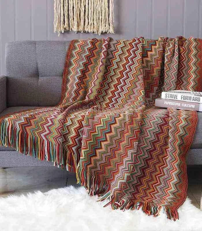 Bohemian Throw Blanket Chevron Pattern Acrylic 130x220cm -  - #tag1#