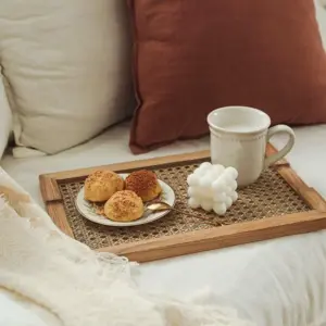 Bohemian Woven Rattan Wood Breakfast Tray