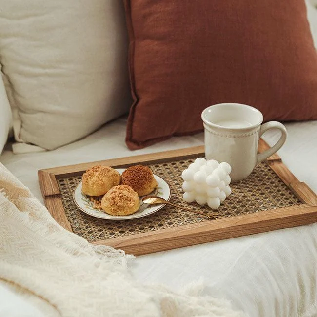 Bohemian Woven Rattan Wood Breakfast Tray -  - #tag1#