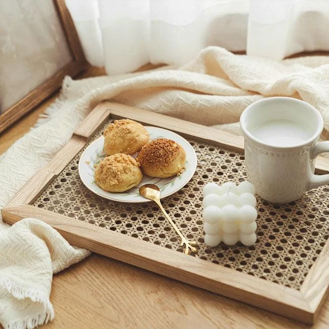 Bohemian Woven Rattan Wood Breakfast Tray -  - #tag1#